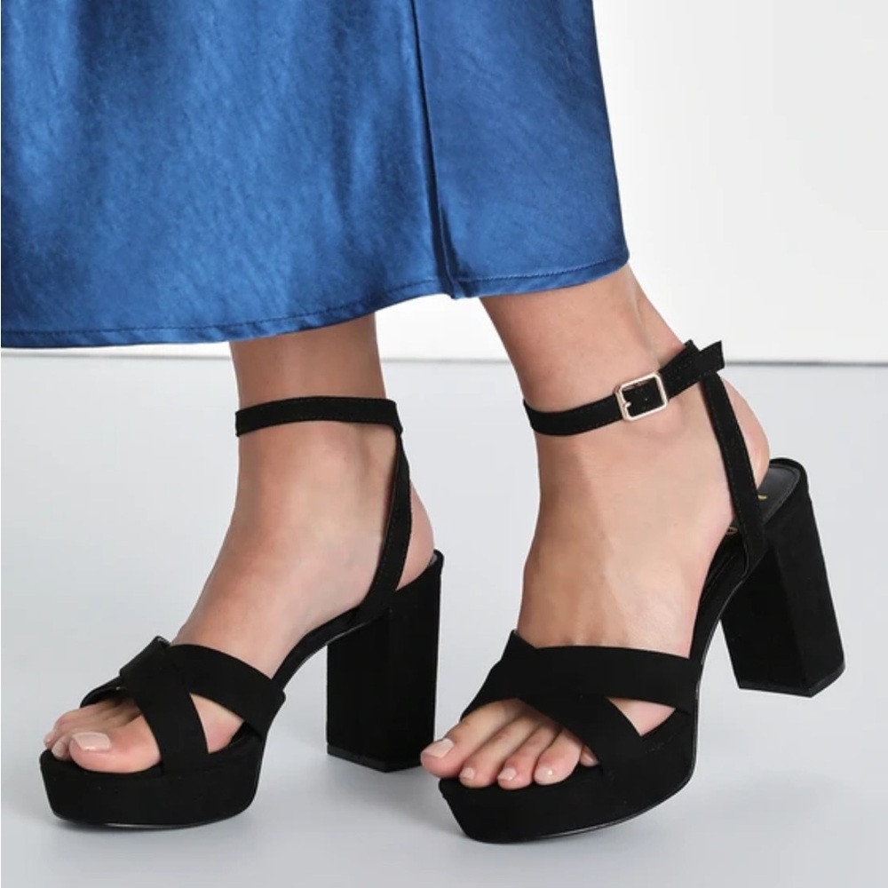 Lulus Selah Black Suede Ankle Strap Heels